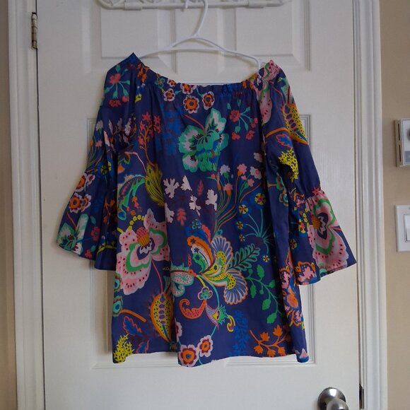 Sara Campbell NWT Women's Size XL Blue Liberty Garden Print Peasant Top - Picture 3 of 13